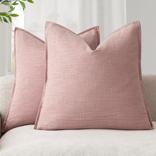 Foindtower Linen Solid Decorative Throw Pillow Covers 24x24 Inch Rose Pink by Foindtower