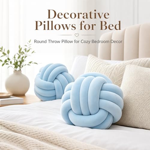 Petrella Ice Blue Knot Pillow Ball, 11 Inch Round Decorative Pillow - Image 5