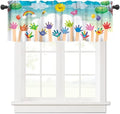 Kids Valance Curtain Colorful Rainbow Sun Puzzle Paint Handprint Bee Sun by AAVEUP