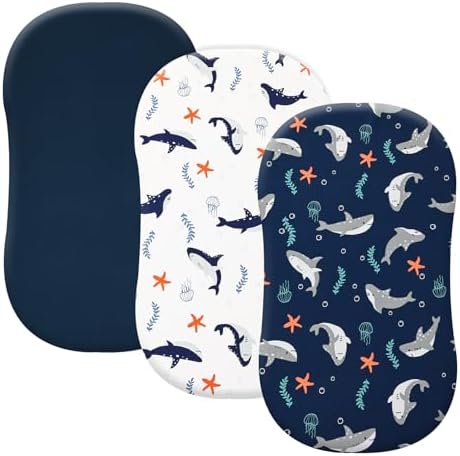 PHF 3 Pack Soft Bassinet Sheets, Shark Breathable Comfy Cradle Sheets by PHF