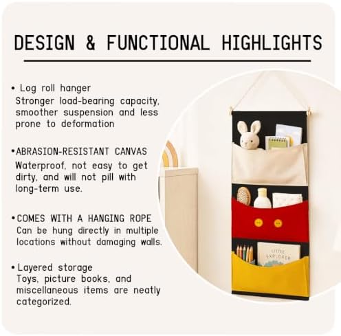 3-Pocket Hanging Wall Organizer, Cute Button Storage - Image 7