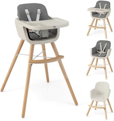 BABY JOY Baby High Chair, 3-in-1 Convertible Wooden Highchair by BABYJOY