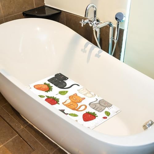 Bathtub Mat Non Slip 26.8x15.1 Inch, Strawberry Cats Shower Mat - Image 5