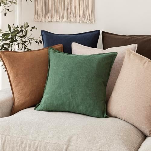 Foindtower Linen Solid Decorative Throw Pillow Covers 20x20 Inch Pine Green - Image 7