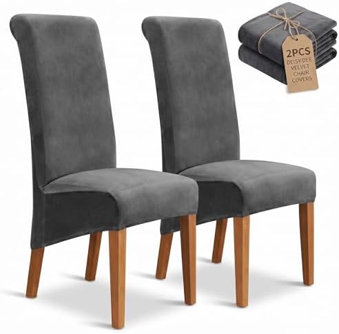 Deisy Dee Velvet Dining Chair Covers Set of 2, Extra Large XL Oversized Stretch by DeisyDee