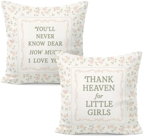Thank Heaven for Little Girls Pillow Covers 18x18, Baby Girl Nursery Decor by Unknown