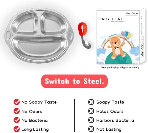 Stainless Steel Baby Suction Plate, Divided Toddler Plate ，red - Image 3
