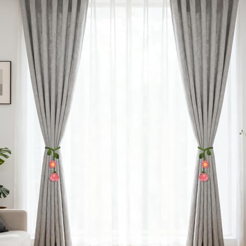 2 Pack Boho Handmade Flower Curtain Tiebacks & Holdbacks, Carnations - Image 2