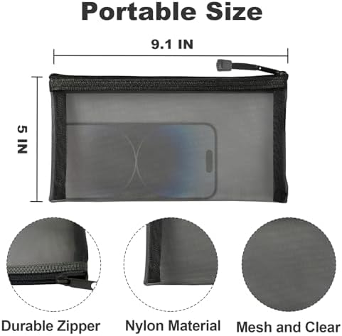 Mesh Bags with Zipper, Small Nylon Makeup Bag Cosmetic Pouches Travel Organizer - Image 2