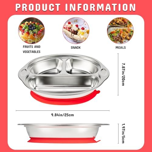 Stainless Steel Baby Suction Plate, Divided Toddler Plate ，red - Image 4