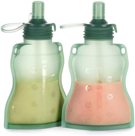 haakaa Yummy Pouch Reusable Baby Food Pouch, 2 Pack, Pea Green by haakaa