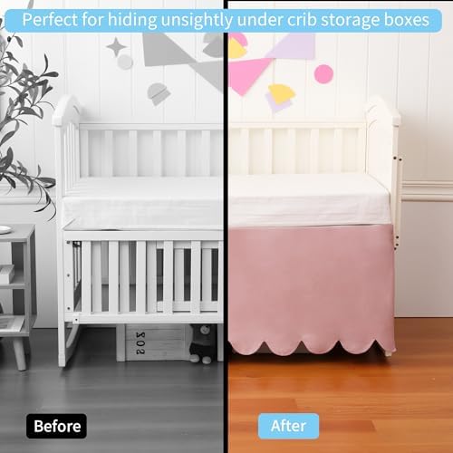 100% Cotton Scallop Edge Crib Bed Skirt, 4-Sided Soft Breathable Cotton Bedding - Image 6