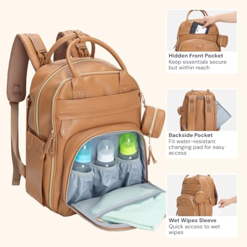 BabbleRoo Leather Diaper Bag Backpack - Image 6