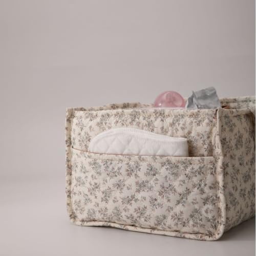 Quilted Fabric Storage Basket Floral Baby Diaper Caddy Quilted Basket Organizer - Image 5