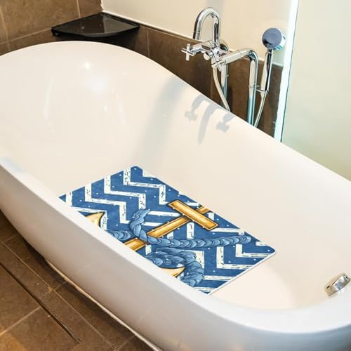 Shower Mat Non Slip 26.8 x 15.1 Inches, Anchor Zigzag Bathtub Mat Shower Stall - Image 5