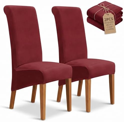 Deisy Dee Velvet Dining Chair Covers Set of 2, Extra Large XL Oversized Stretch by DeisyDee