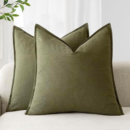 Foindtower Linen Solid Decorative Throw Pillow Covers 18x18 Olive Green by Foindtower