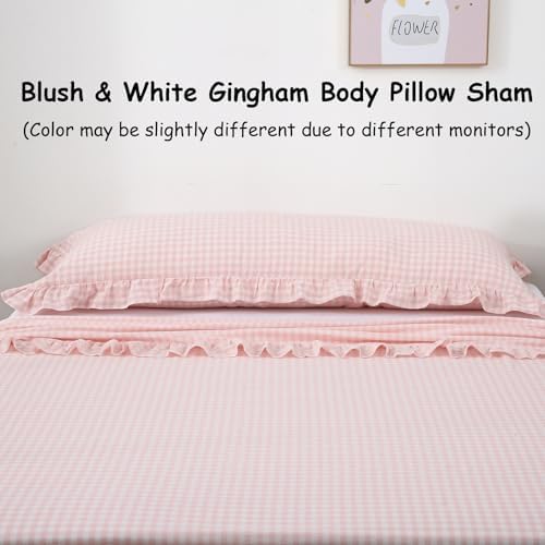 Blush White Gingham Ruffle Body Pillow Cover 20"x54" - Image 2