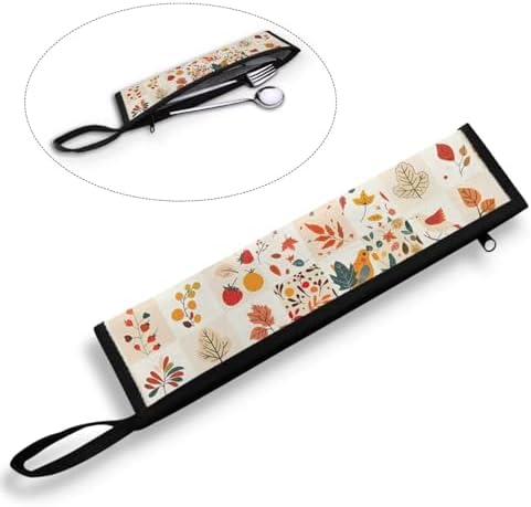 Fall Motif Checkered Cutlery Pouch Silverware Set Bag Tableware Carrying Case - Image 2