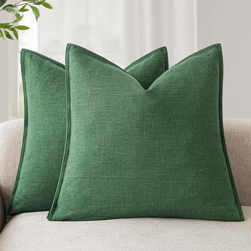 Foindtower Linen Solid Decorative Throw Pillow Covers 20x20 Inch Pine Green by Foindtower