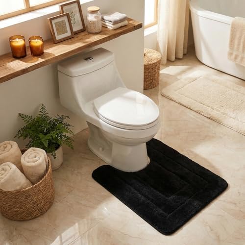 GRANNY SAYS Black U Shaped Toilet Rug 20" x 24", Non-Slip Bath Mat by GRANNYSAYS
