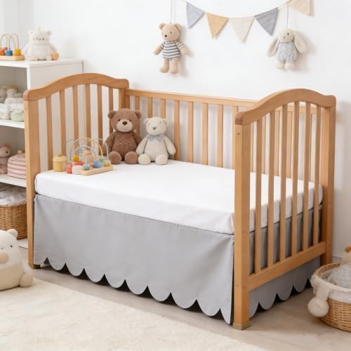 Shunjie.Home Scallop Edge Crib Skirt Grey, 100% Egyptian Cotton 400 Thread by ShunjieHome