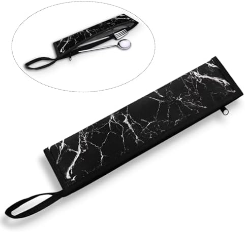 Portable Travel Tableware Box Black Marble Flatware Storage Box Case Travel - Image 2