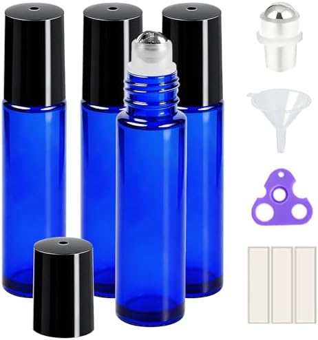 PrettyCare 10 ml 4 Pack Essential Oil Roller Bottles by PrettyCare