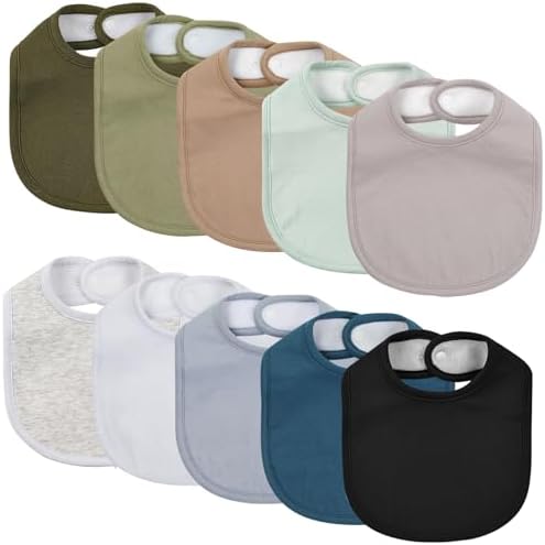 10 Pack Cotton Snap Bibs for Baby Boy Girl, Super Soft Drool Bibs for Teething by EgmaoBaby