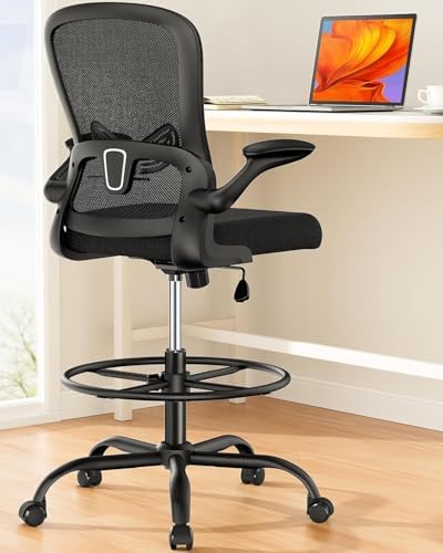 ErGear Drafting Chair with Footrest Ring and Flip-Up Arms by ErGear