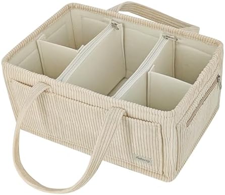 Diaper Caddy Organizer Beige Corduroy Nursery Storage Basket - Image 3