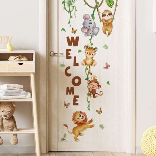 clothmile Watercolor Jungle Animal Wall Decals Welcome Animal Wall Sticker Lion - Image 2