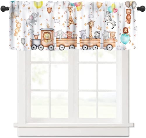 Animal Valance Curtain for Kids Cartoon Watercolour Green Forest Cute Bear Deer by AAVEUP