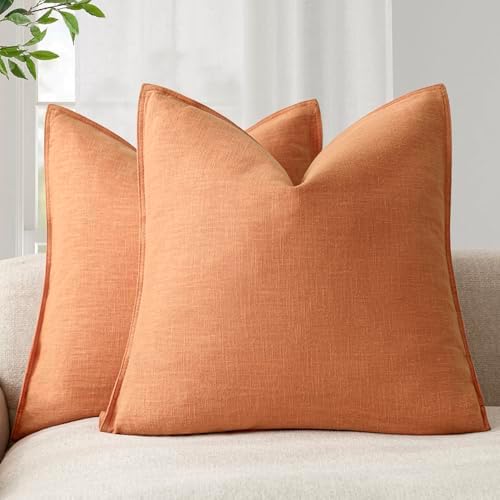 Foindtower Linen Solid Decorative Throw Pillow Covers 20x20 Dusty Orange by Foindtower