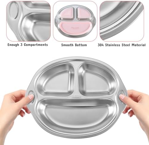 Stainless Steel Baby Suction Plate, Divided Toddler Plate ，pink - Image 5