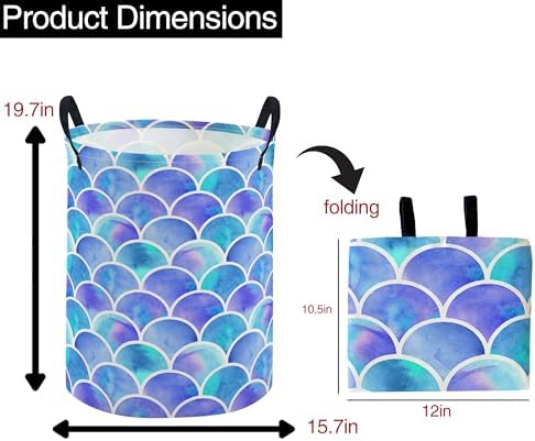 ESSME Kids Laundry Basket, Mermaid Hamper Collapsible Canvas Waterproof Storage - Image 2