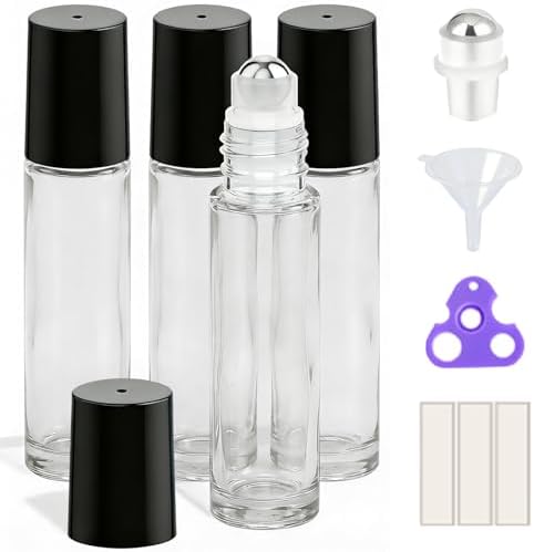 PrettyCare 4 Pack, 10 ml Essential Oil Roller Bottles by PrettyCare