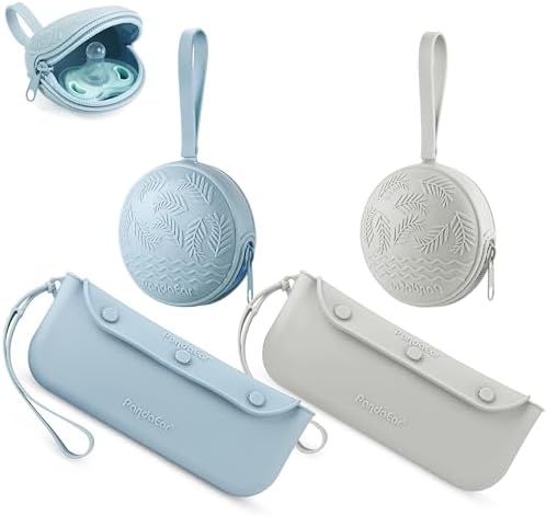 PandaEar Silicone Pacifier Holder Case, Baby Pouch Holder Set, 4 Pack by PandaEar