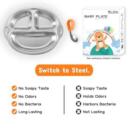 Stainless Steel Baby Suction Plate, Divided Toddler Plate ，orange - Image 3