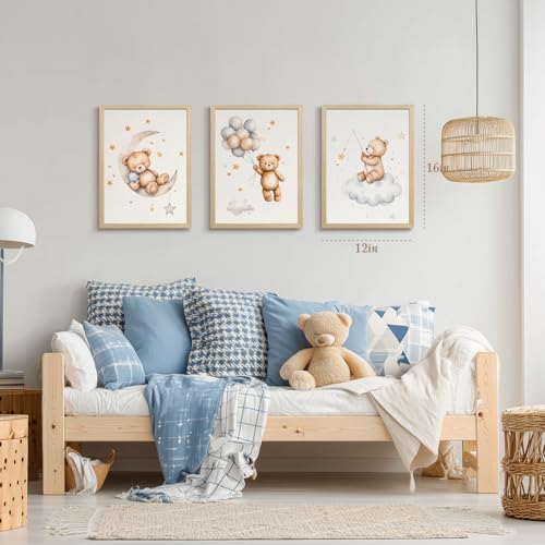 Teddy Bear Pictures Wall Decor, Baby Nursery Wall Art Wood Framed 16x24in - Image 4