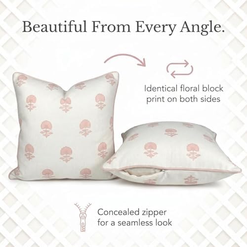 Jillien Harbor “The Lauderdale” Floral Block Print Pillow Cover – Blush Pink - Image 3