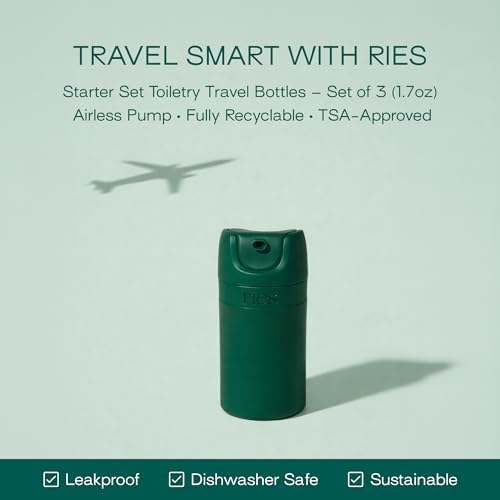 RIES Essential Refillable Toiletry Travel Bottles Airless Pump Set - Image 3