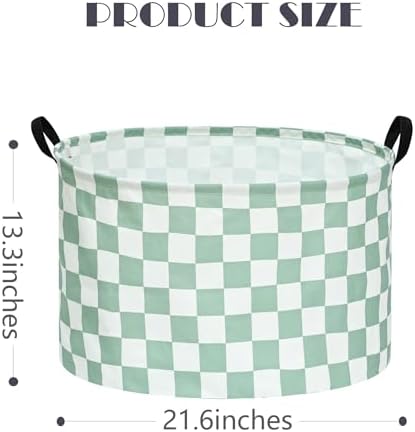 MAIZMZ Sage Checkered Storage Basket Extra Large 80L Kids Hamper Baby Laundry - Image 2