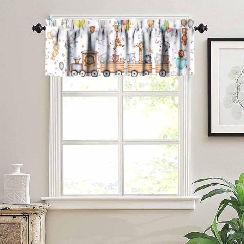 Animal Valance Curtain for Kids Cartoon Watercolour Green Forest Cute Bear Deer - Image 4