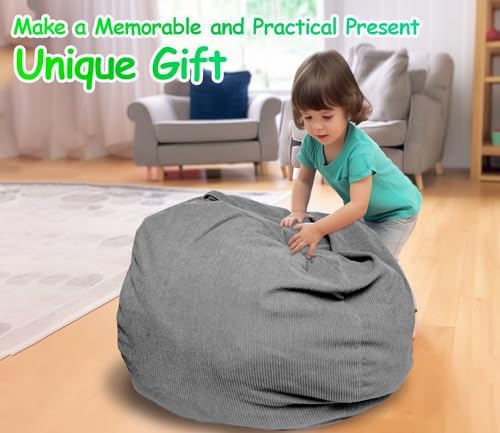 Premium Corduroy Stuffed Animal Storage Bean Bag Chair Cover - Image 6