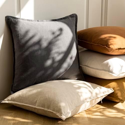 Foindtower Linen Solid Decorative Throw Pillow Covers 24x24 Natural Beige - Image 6