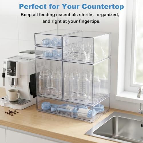 Clear Baby Bottle Organizer, 6-Piece Modular Stackable Acrylic Bins Set - Image 5