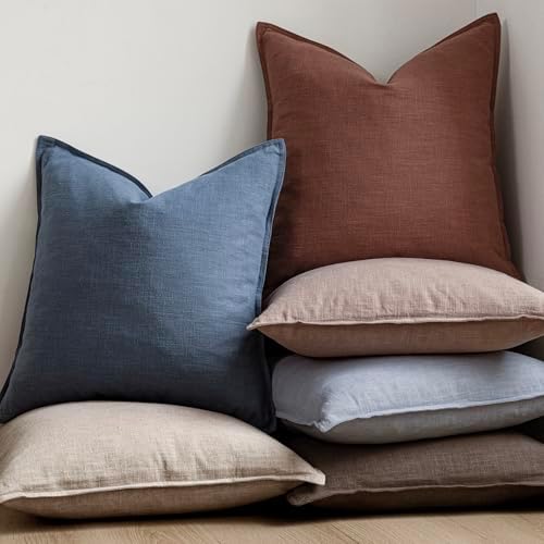 Foindtower Linen Solid Decorative Throw Pillow Covers 24x24 Inch Sky Blue - Image 6