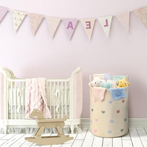 LemonRoad Macaron Heart Nursery Hamper Cotton Rope Basket - Image 5