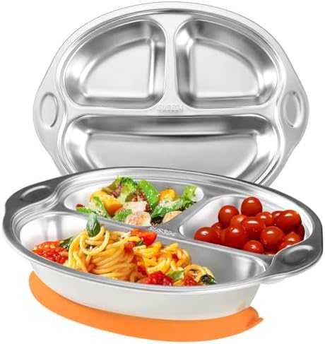 Stainless Steel Baby Suction Plate, Divided Toddler Plate ，orange by MrsChou